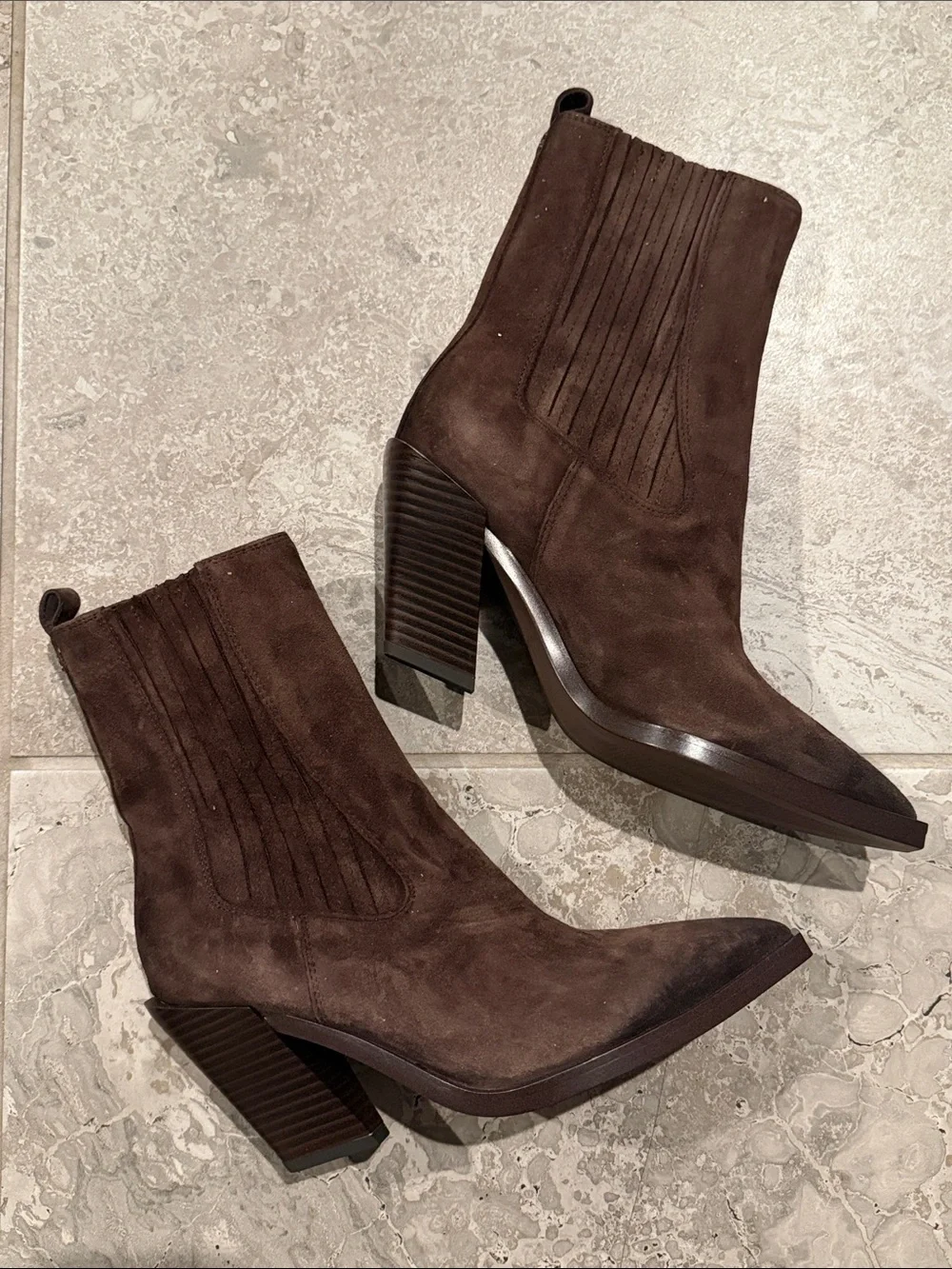 Sam Edelman Mandey Western Chocolate Brown Suede Ankle Booties, Size 7, NEW $200